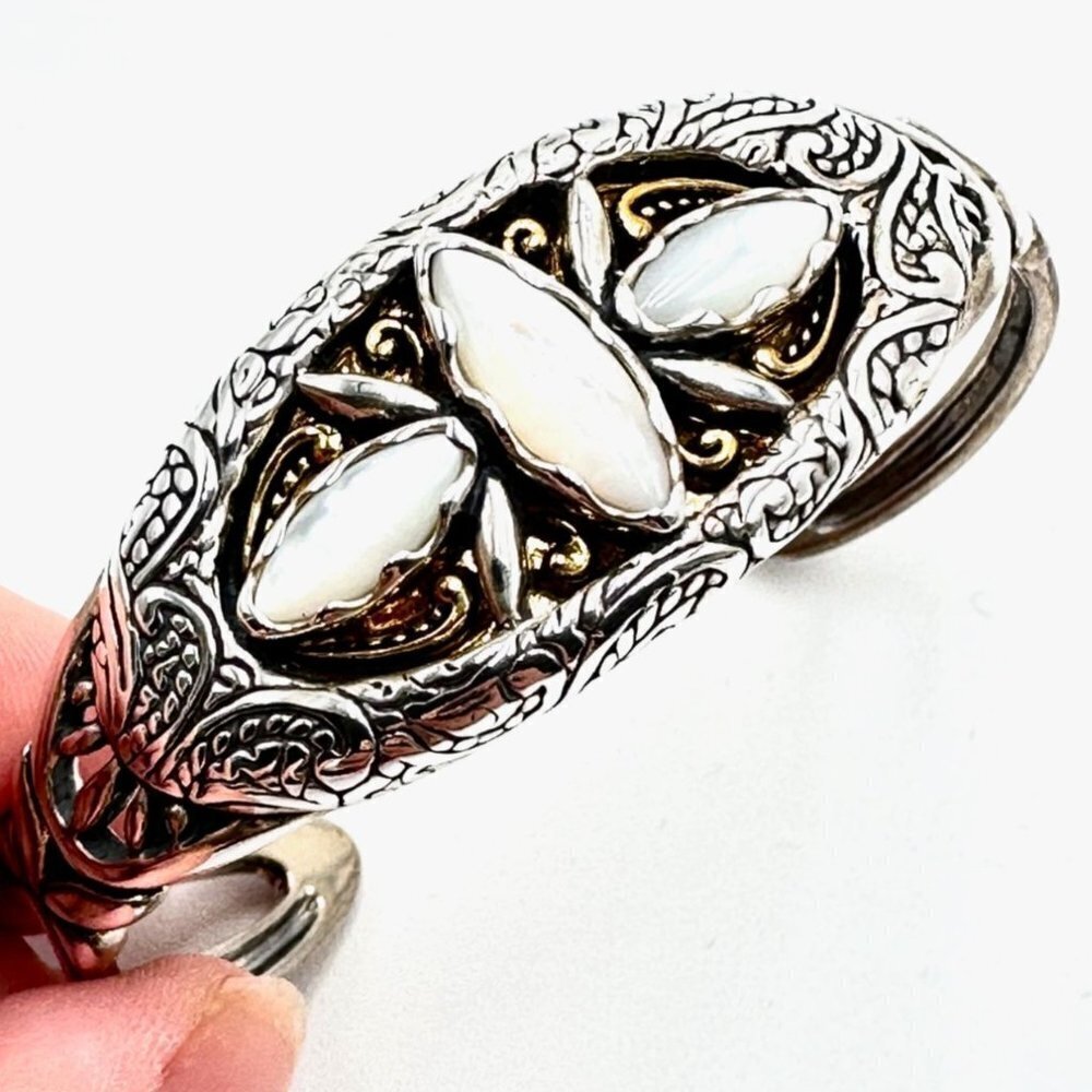 Carolyn Pollack Sterling Silver Brass Mother of Pearl Cuff Bracelet Adjustable